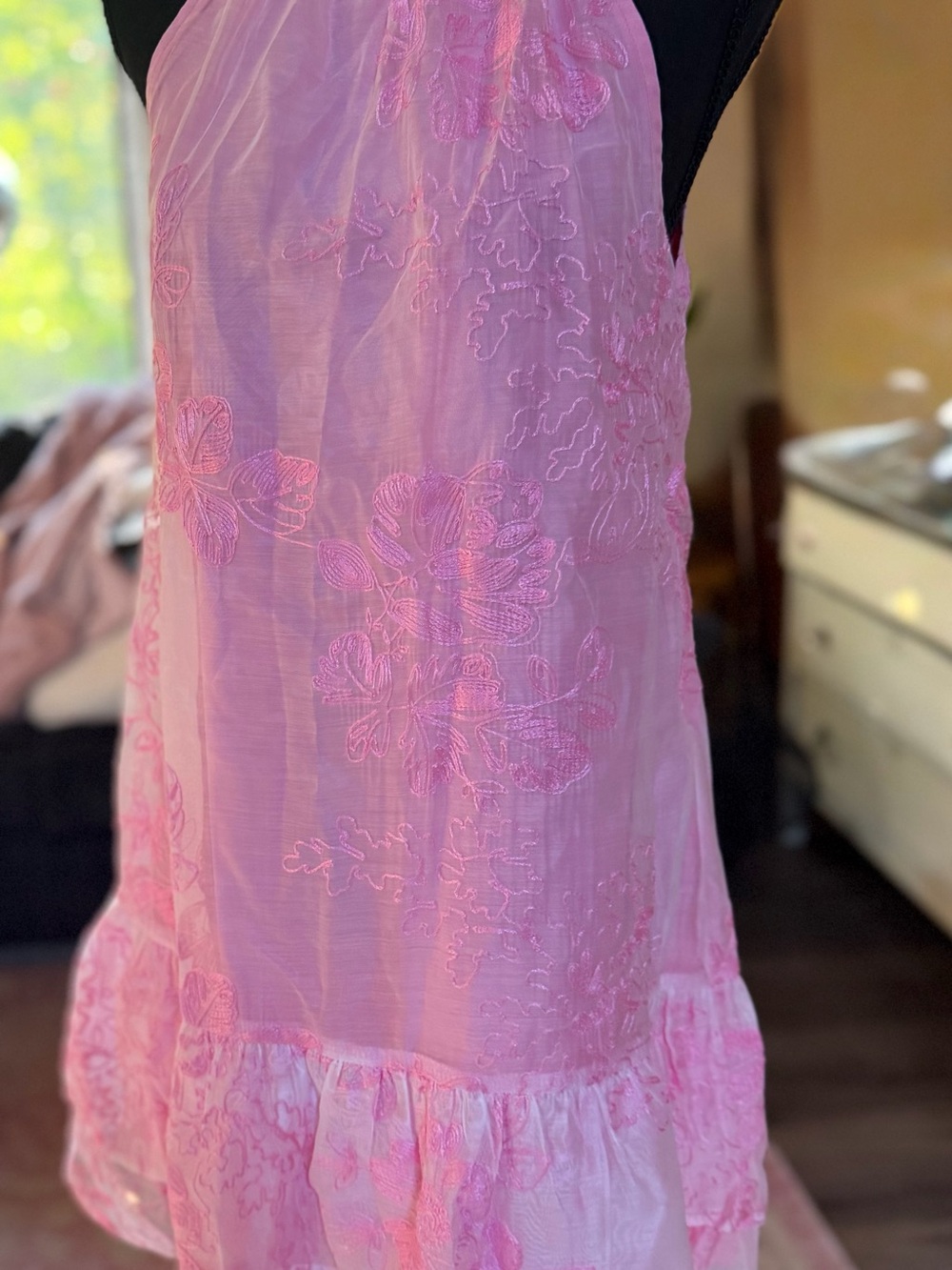 Impressions Light Pink Embroidered Ruffle-Hem Casual Dress